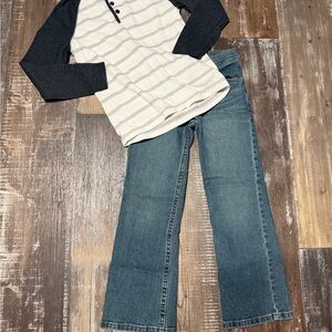 Boys striped long sleeve shirt with wrangler jeans